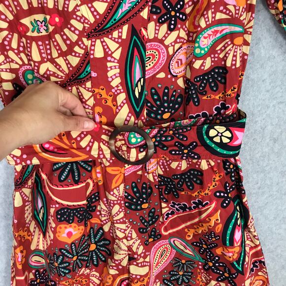 Rachel Zoe Romper Womens XS Red Paisley Belt‎ Puff Tropical Boho Resort Coastal - Picture 4 of 12